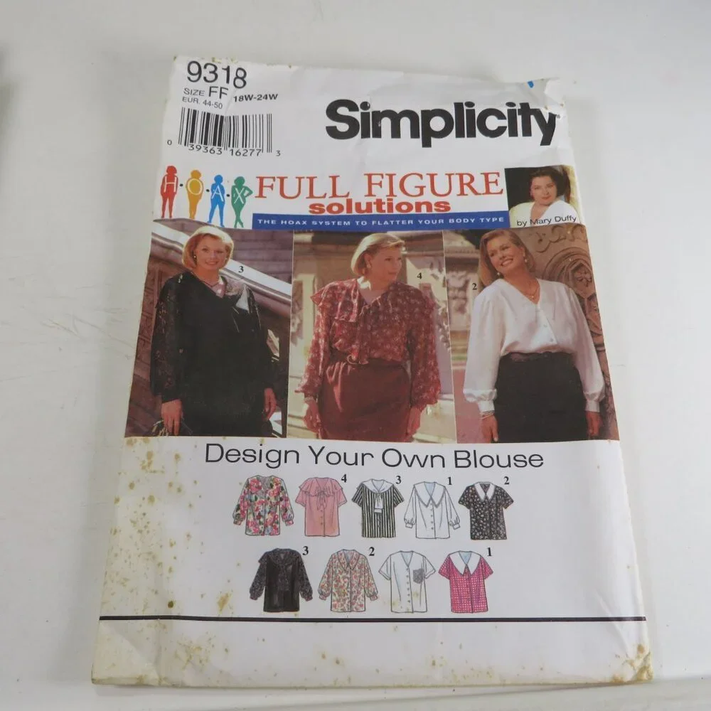 Simplicity 9318 Sewing Pattern 18W - 24W Mary Duffy Shirt-Blouse